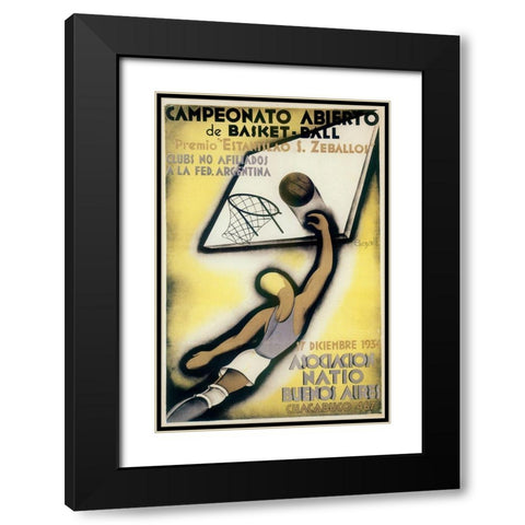 Basketball Black Modern Wood Framed Art Print with Double Matting by Vintage Apple Collection