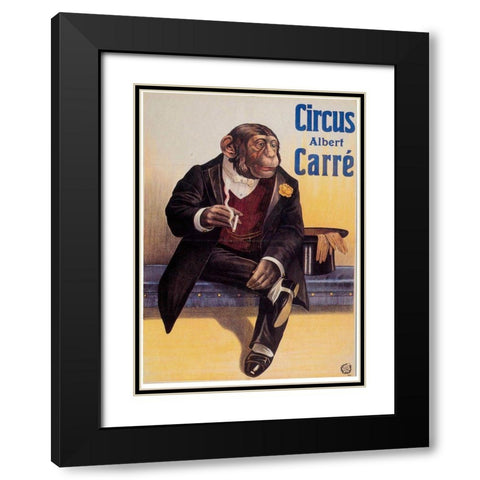 Carre Circus Chimp Black Modern Wood Framed Art Print with Double Matting by Vintage Apple Collection