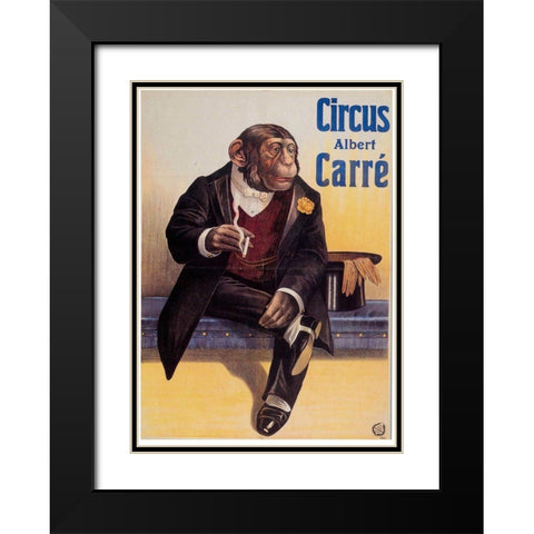 Carre Circus Chimp Black Modern Wood Framed Art Print with Double Matting by Vintage Apple Collection