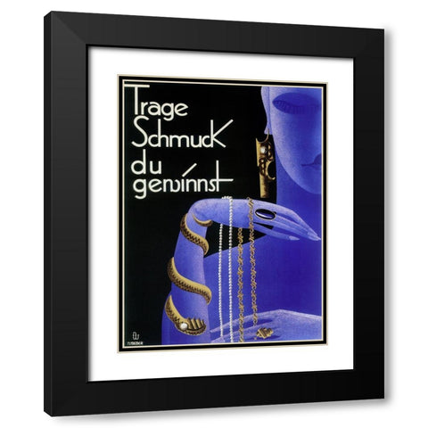 Holwein Blue Woman Jewelry Black Modern Wood Framed Art Print with Double Matting by Vintage Apple Collection