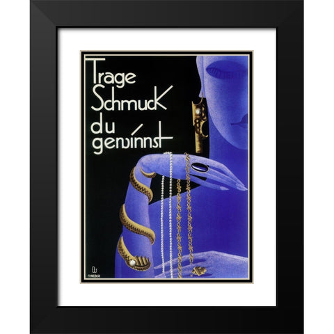 Holwein Blue Woman Jewelry Black Modern Wood Framed Art Print with Double Matting by Vintage Apple Collection