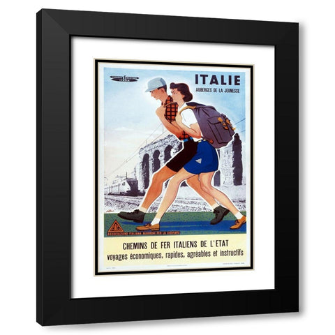 Italie Auberges Dela Jeunesse Black Modern Wood Framed Art Print with Double Matting by Vintage Apple Collection