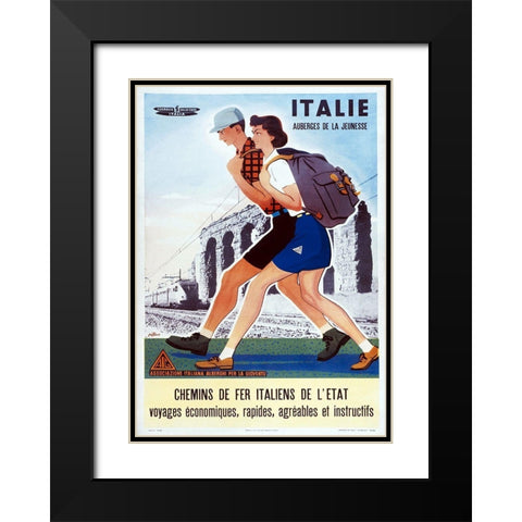 Italie Auberges Dela Jeunesse Black Modern Wood Framed Art Print with Double Matting by Vintage Apple Collection