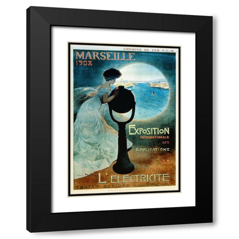 Marseille 1908 Black Modern Wood Framed Art Print with Double Matting by Vintage Apple Collection