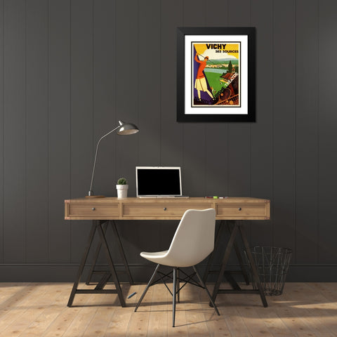 Vichy Ses Sources Black Modern Wood Framed Art Print with Double Matting by Vintage Apple Collection