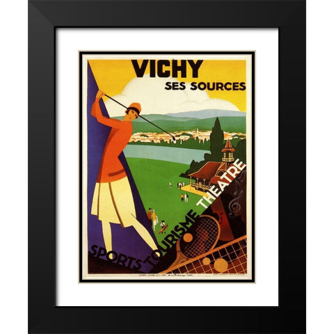 Vichy Ses Sources Black Modern Wood Framed Art Print with Double Matting by Vintage Apple Collection
