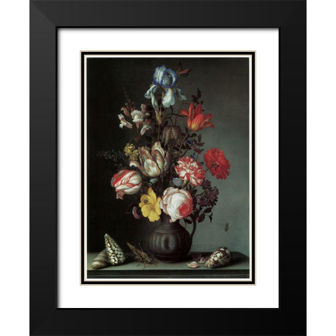 Flowers Two Black Modern Wood Framed Art Print with Double Matting by Vintage Apple Collection