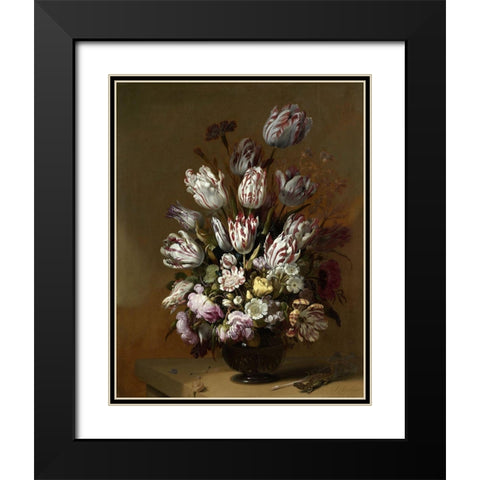 Flowers Fifteen Black Modern Wood Framed Art Print with Double Matting by Vintage Apple Collection