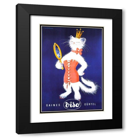 Cat Black Modern Wood Framed Art Print with Double Matting by Vintage Apple Collection