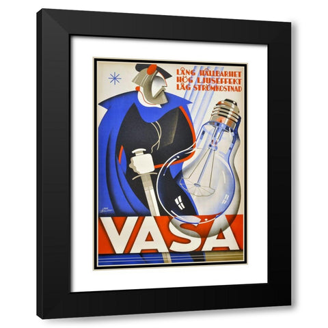 Vasa Lightbulb Black Modern Wood Framed Art Print with Double Matting by Vintage Apple Collection