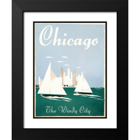 Chicago Windy City Black Modern Wood Framed Art Print with Double Matting by Vintage Apple Collection