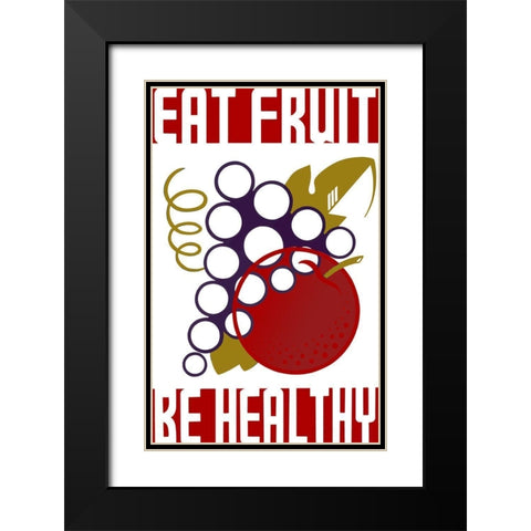 Eat Fruit Be Healthy Black Modern Wood Framed Art Print with Double Matting by Vintage Apple Collection