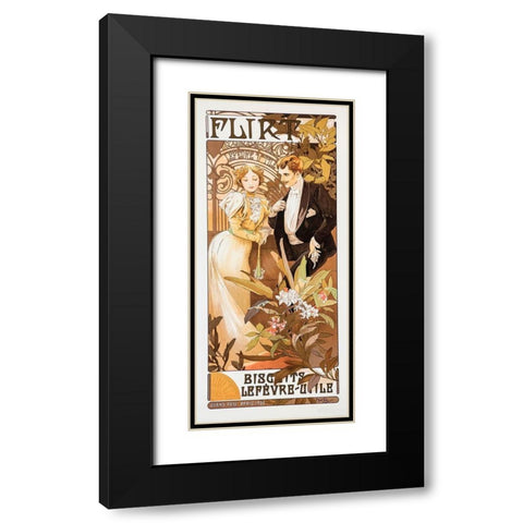 Mucha Flirt Black Modern Wood Framed Art Print with Double Matting by Vintage Apple Collection
