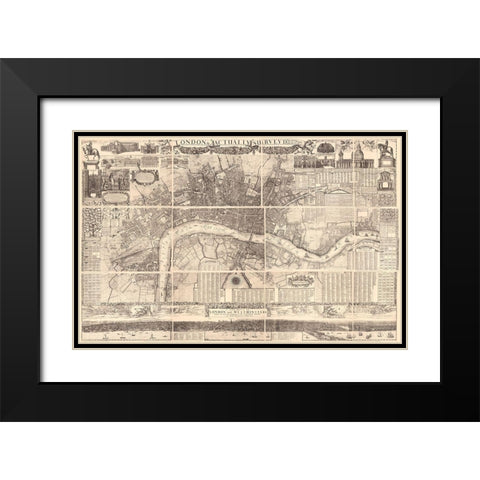 London Actually Surveyed Black Modern Wood Framed Art Print with Double Matting by Vintage Apple Collection