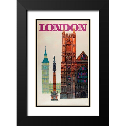 London Big Ben Black Modern Wood Framed Art Print with Double Matting by Vintage Apple Collection