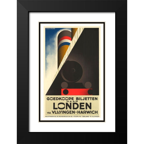 London Harwich Black Modern Wood Framed Art Print with Double Matting by Vintage Apple Collection