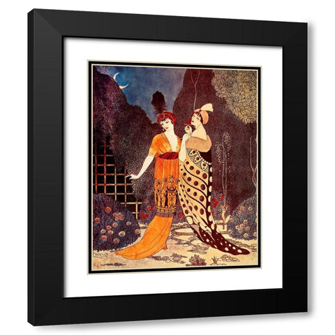 Barbier Two Ladies Under the Crescent Moon Black Modern Wood Framed Art Print with Double Matting by Vintage Apple Collection