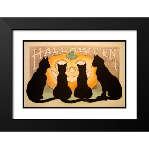 Halloween Black Cats Pumpkin.tif Black Modern Wood Framed Art Print with Double Matting by Vintage Apple Collection
