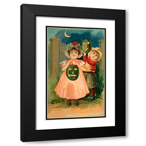 Halloween Black Jack O Lantern.tif Black Modern Wood Framed Art Print with Double Matting by Vintage Apple Collection