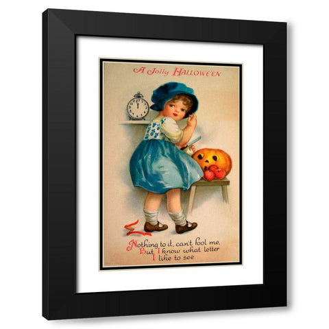 Halloween Blue Girl Clock.tif Black Modern Wood Framed Art Print with Double Matting by Vintage Apple Collection