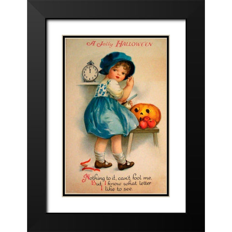 Halloween Blue Girl Clock.tif Black Modern Wood Framed Art Print with Double Matting by Vintage Apple Collection