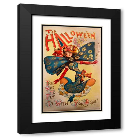 Halloween Fly With Your Beau.tif Black Modern Wood Framed Art Print with Double Matting by Vintage Apple Collection