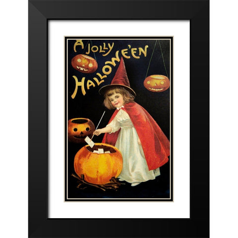 Little Red Halloween Witch.tif Black Modern Wood Framed Art Print with Double Matting by Vintage Apple Collection