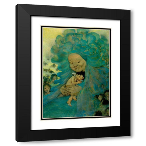 Green Haired Lady Black Modern Wood Framed Art Print with Double Matting by Vintage Apple Collection