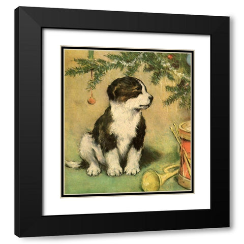 Doggy Black Modern Wood Framed Art Print with Double Matting by Vintage Apple Collection
