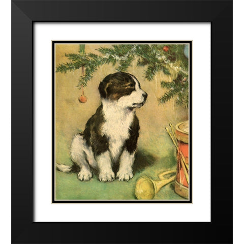 Doggy Black Modern Wood Framed Art Print with Double Matting by Vintage Apple Collection