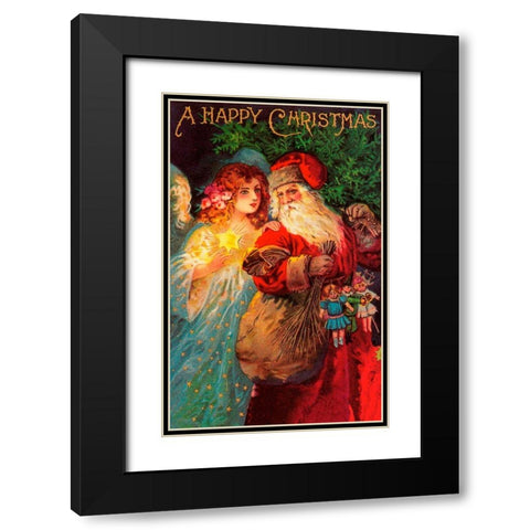 Happy Christmas Black Modern Wood Framed Art Print with Double Matting by Vintage Apple Collection