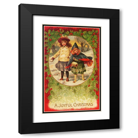 Joyful Christmas Black Modern Wood Framed Art Print with Double Matting by Vintage Apple Collection