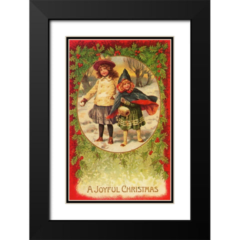 Joyful Christmas Black Modern Wood Framed Art Print with Double Matting by Vintage Apple Collection