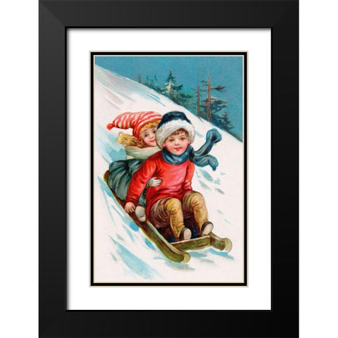 Vintage Xmas 1 Black Modern Wood Framed Art Print with Double Matting by Vintage Apple Collection