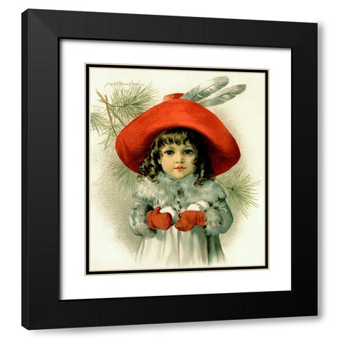 Xmas Girl With Snowballs Black Modern Wood Framed Art Print with Double Matting by Vintage Apple Collection