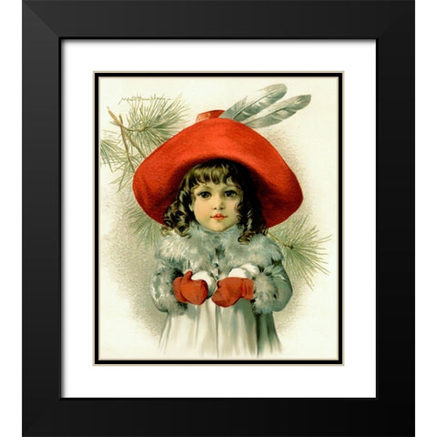 Xmas Girl With Snowballs Black Modern Wood Framed Art Print with Double Matting by Vintage Apple Collection