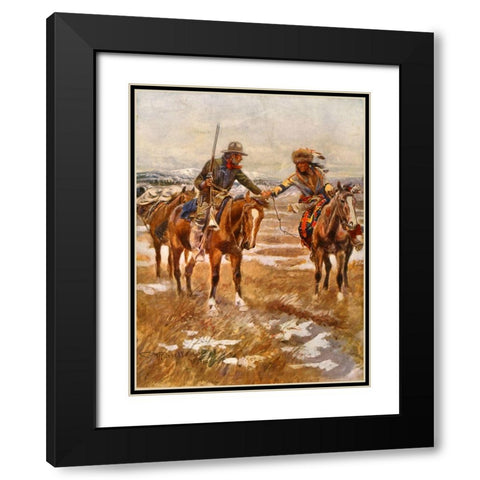 Charles Marion Russell - The Meeting Black Modern Wood Framed Art Print with Double Matting by Vintage Apple Collection