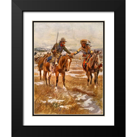 Charles Marion Russell - The Meeting Black Modern Wood Framed Art Print with Double Matting by Vintage Apple Collection