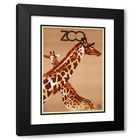 Giraffe Zoo Poland Black Modern Wood Framed Art Print with Double Matting by Vintage Apple Collection