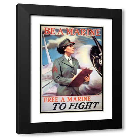 Woman Marines Black Modern Wood Framed Art Print with Double Matting by Vintage Apple Collection