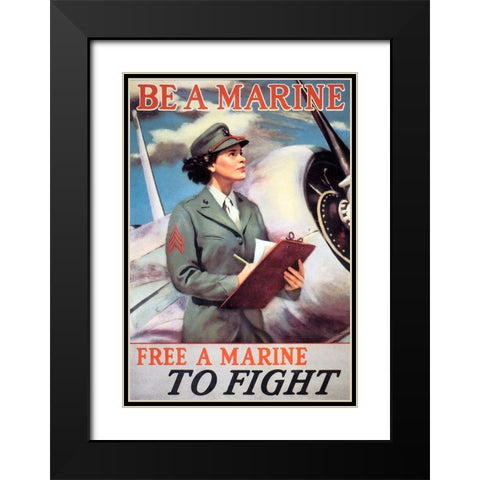 Woman Marines Black Modern Wood Framed Art Print with Double Matting by Vintage Apple Collection