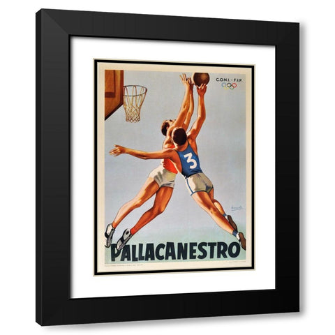 Basketball Pallacanestro Black Modern Wood Framed Art Print with Double Matting by Vintage Apple Collection