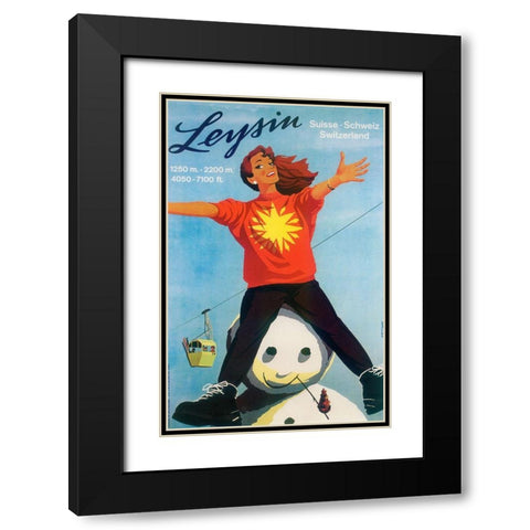 Leysin Black Modern Wood Framed Art Print with Double Matting by Vintage Apple Collection