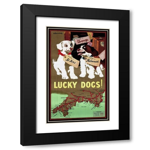 Lucky Dogs Black Modern Wood Framed Art Print with Double Matting by Vintage Apple Collection