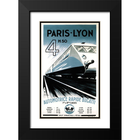 Paris Lyon Train Black Modern Wood Framed Art Print with Double Matting by Vintage Apple Collection