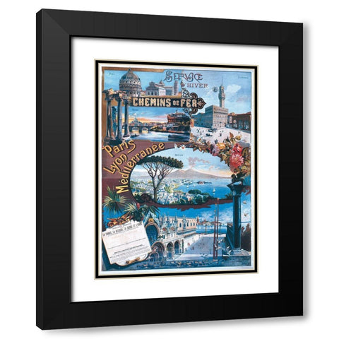 Paris lyon Black Modern Wood Framed Art Print with Double Matting by Vintage Apple Collection