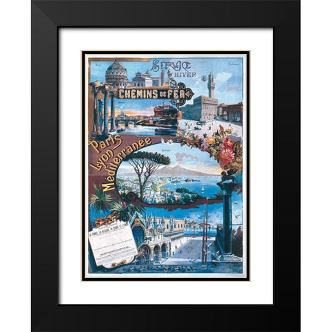 Paris lyon Black Modern Wood Framed Art Print with Double Matting by Vintage Apple Collection