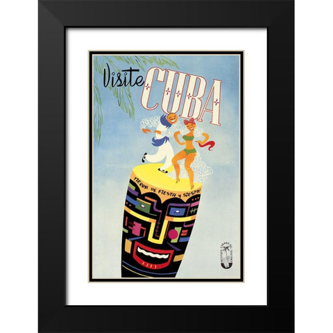 Vist Cuba Black Modern Wood Framed Art Print with Double Matting by Vintage Apple Collection