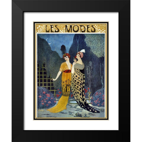 Art Deco Fashion Ladies Black Modern Wood Framed Art Print with Double Matting by Vintage Apple Collection