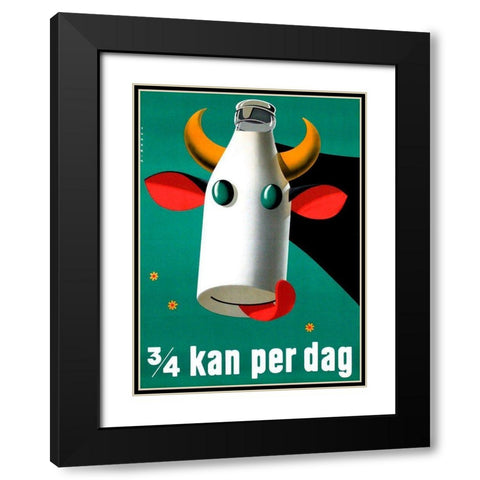 Milk Cow Black Modern Wood Framed Art Print with Double Matting by Vintage Apple Collection
